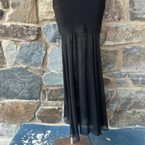 JS Collections Black Strapless Bodycon Gown Bandage Maxi Dress Sheer Size 4 $298 - Picture 4 of 9